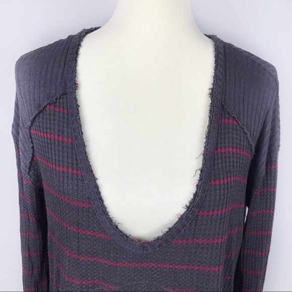 Free People Raw Hem Striped Pullover V Neck Long Sweater Size Small - Picture 6 of 8